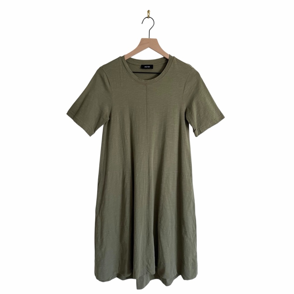ME+EM Distressed Swing Dress Olive Green Size XS